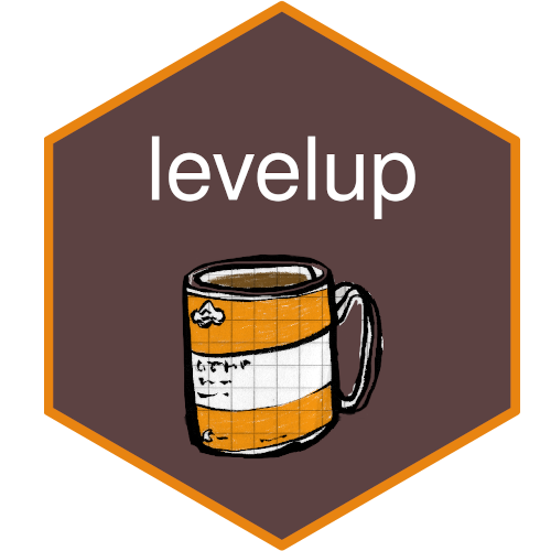 Hex sticker. A cup of coffee with an orange outline.